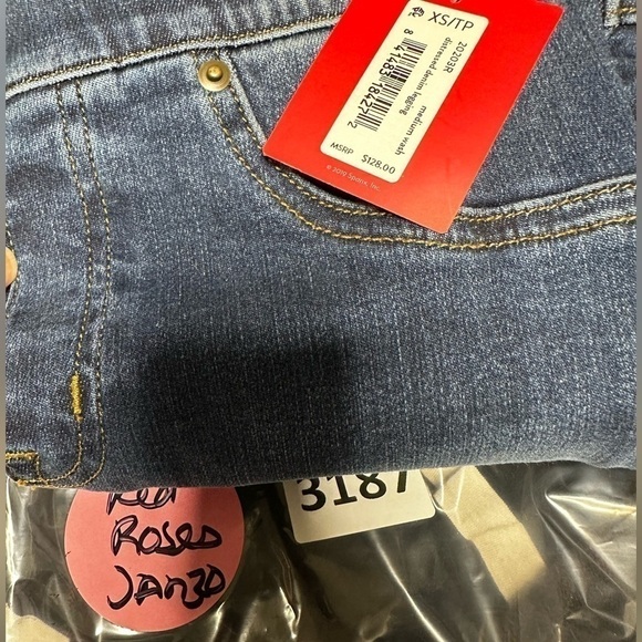 SPANX Distressed Denim Legging Medium Wash 20203R Pull On Stretch Raw Hem XS/PT - Picture 13 of 13